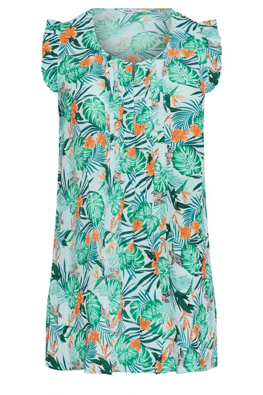 YOURS Curve Aqua Blue Tropical Print Pintuck Top | Yours Clothing 6