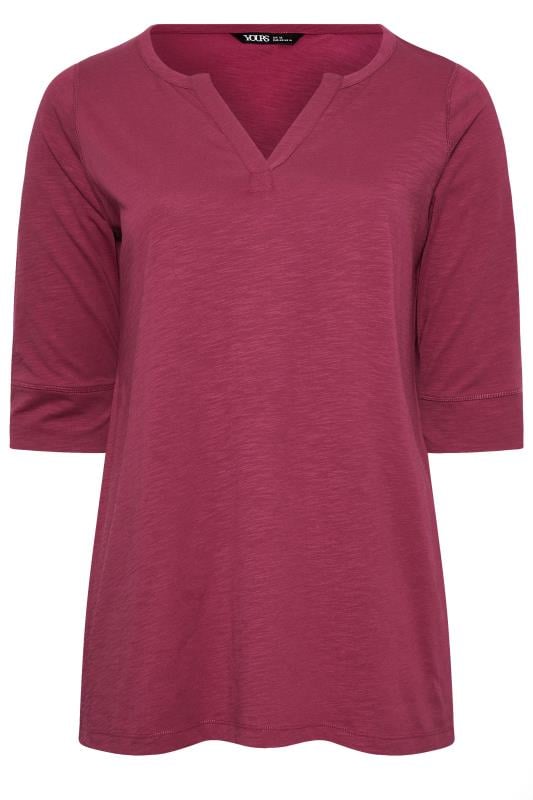 YOURS Curve Burgundy Red Notch Neck Top | Yours Clothing 5