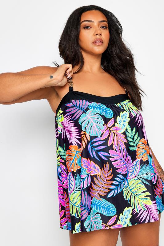  Grande Taille YOURS Curve Black Leaf Print A-Line Tankini Top