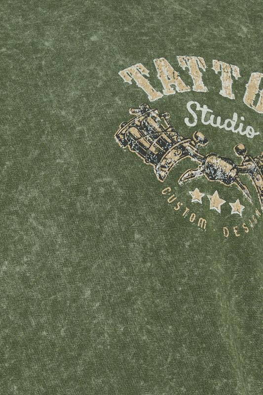 BadRhino Big & Tall Khaki Green Acid Wash 'Tattoo Studio' Print T-Shirt | BadRhino 3