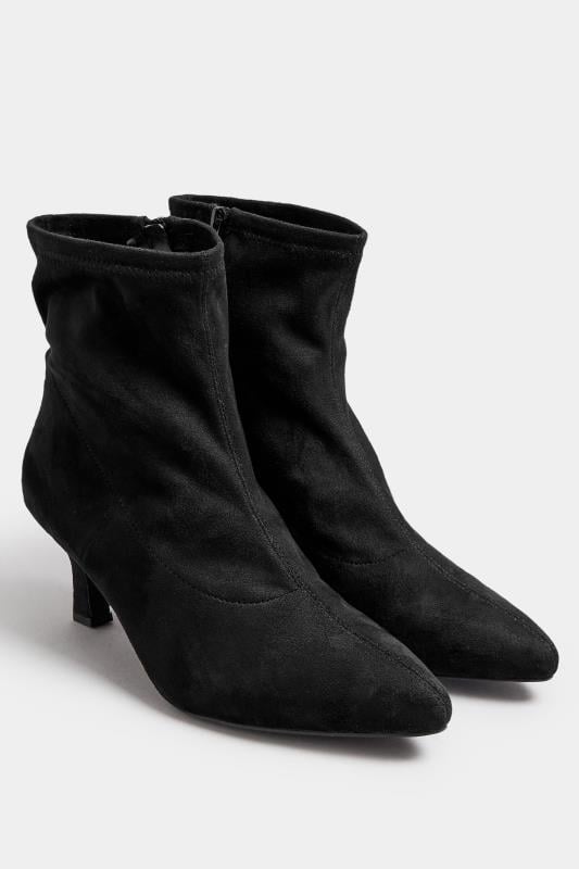 Black Faux Suede Point Heeled Ankle Boots In Extra Wide EEE Fit | Yours Clothing  2