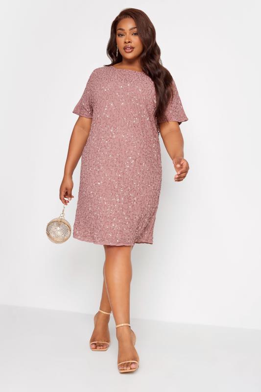  LUXE Curve Light Pink Sequin Hand Embellished Cape Dress