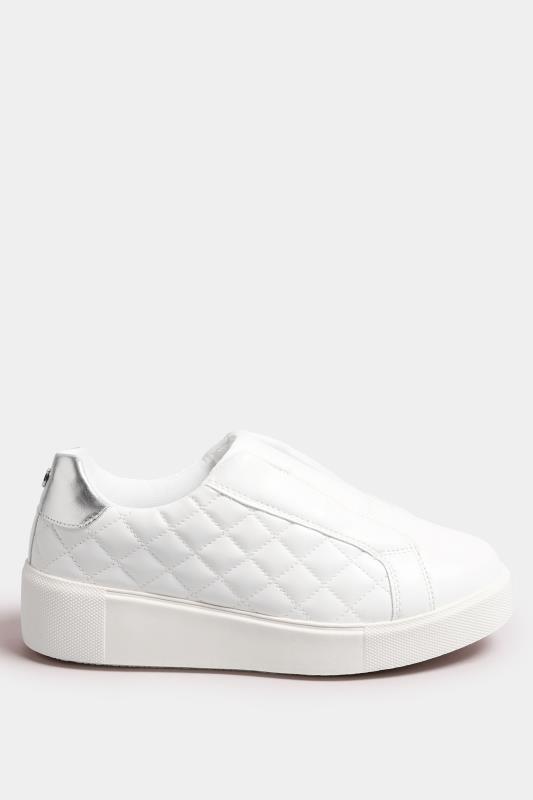 White Quilted Platform Trainers In Extra Wide EEE Fit | Yours Clothing 3