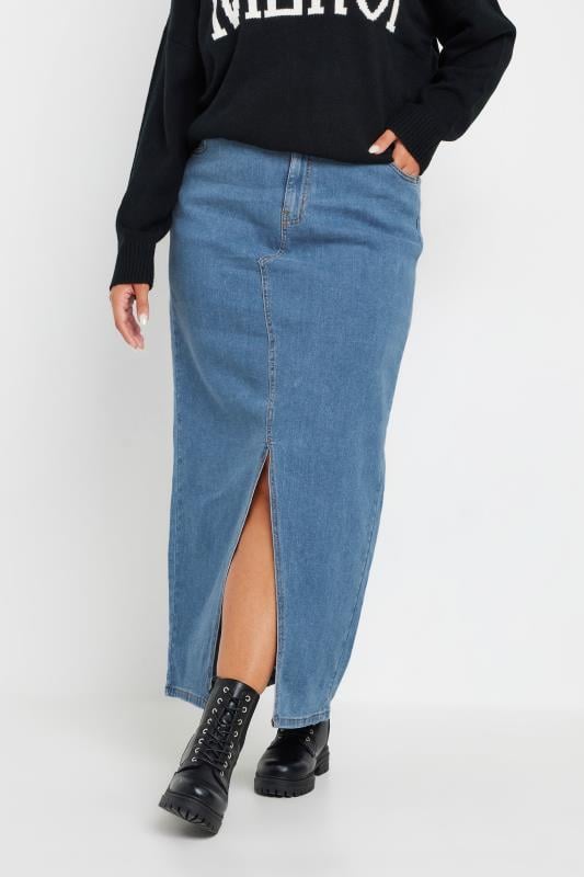  Grande Taille YOURS Curve Blue Denim Stretch Maxi Skirt