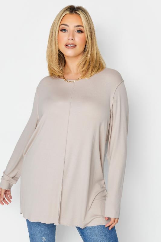 YOURS Curve Plus Size Beige Brown Front Seam Top | Yours Clothing  1