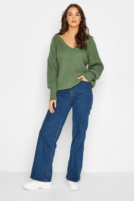 LTS Tall Womens Green V-Neck Knitted Jumper | Long Tall Sally 2