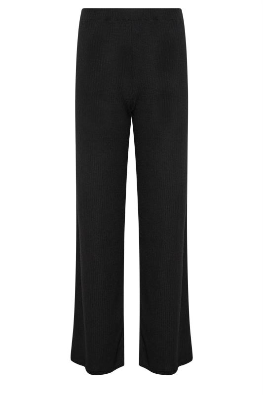 LTS Tall Black Ribbed Wide Leg Knitted Trousers| Long Tall Sally  4
