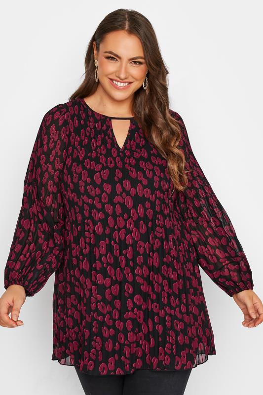 YOURS LONDON Plus Size Red Leopard Print Pleat Blouse | Yours Clothing 1