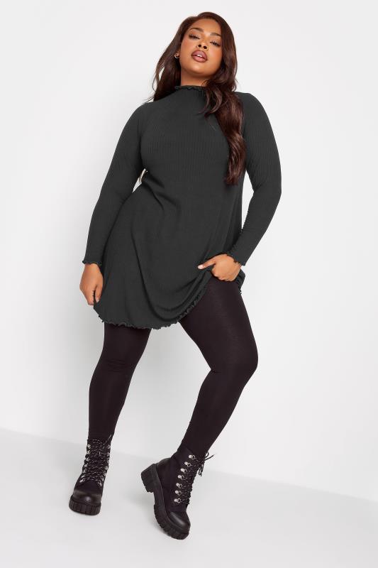 YOURS Curve Plus Size Black Lettuce Edge Tunic Dress | Yours Clothing  2