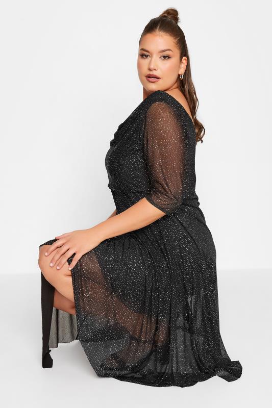 YOURS LONDON Plus-Size Curve Black Glitter Cowl Neck Midi Dress | Yours Clothing 3