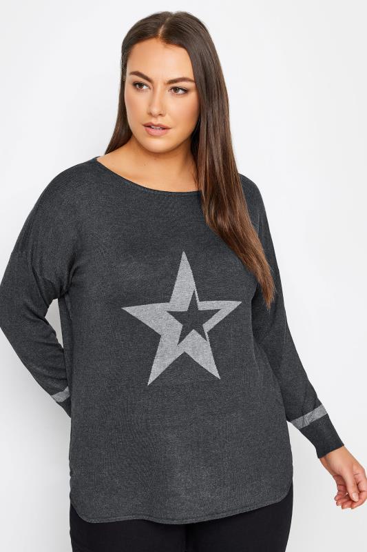 Plus Size  Evans Grey Abstract Star Sweater