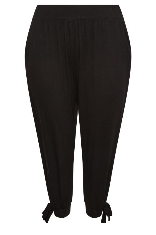 YOURS Plus Size Curve Black Split Tie Hem Cropped Harem Trousers | Yours Clothing  6