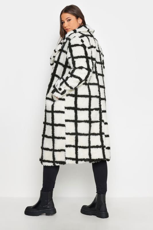 YOURS Curve White & Black Check Teddy Maxi Coat | Yours Clothing 3