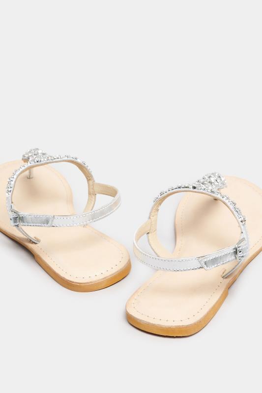 LTS Silver Diamante Embellished Leather Sandals In Standard Fit | Long Tall Sally 4