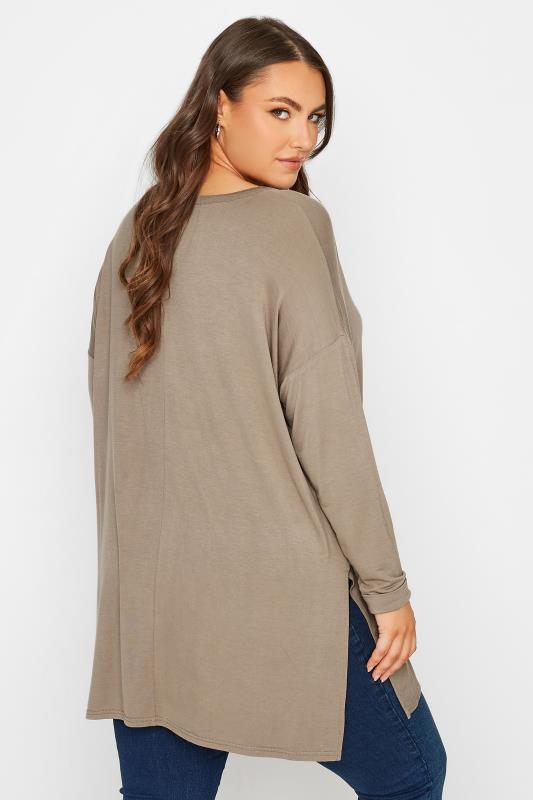 Plus Size Brown Long Sleeve Oversized T-Shirt | Yours Clothing 3