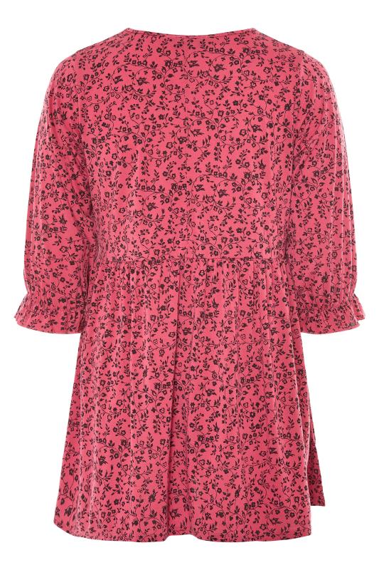 LIMITED COLLECTION Curve Pink Ditsy Print Frill Peplum Top 7