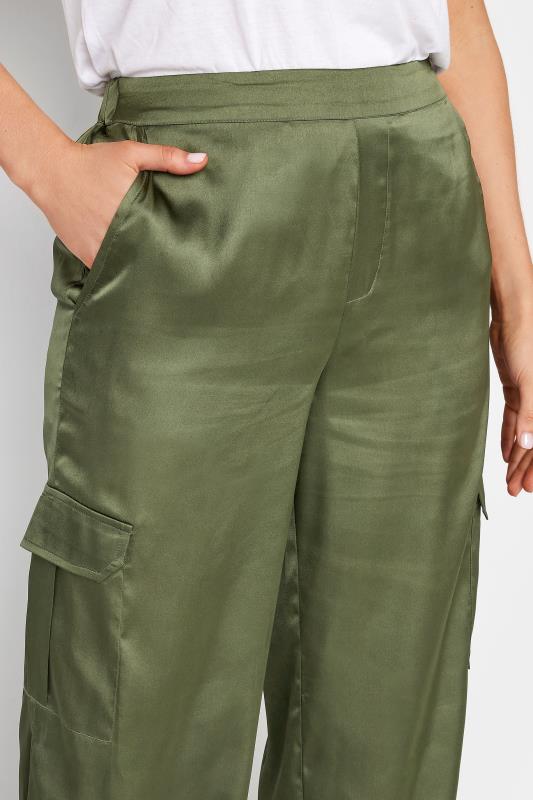 LTS Tall Womens Khaki Green Satin Wide Leg Trousers | Long Tall Sally  7