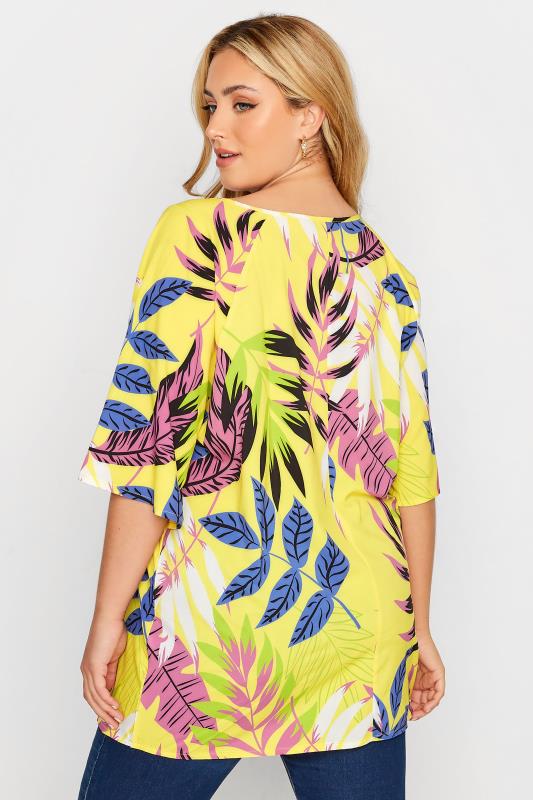 YOURS Plus Size Yelllow Tropical Print Tie Neck Top | Yours Clothing 3