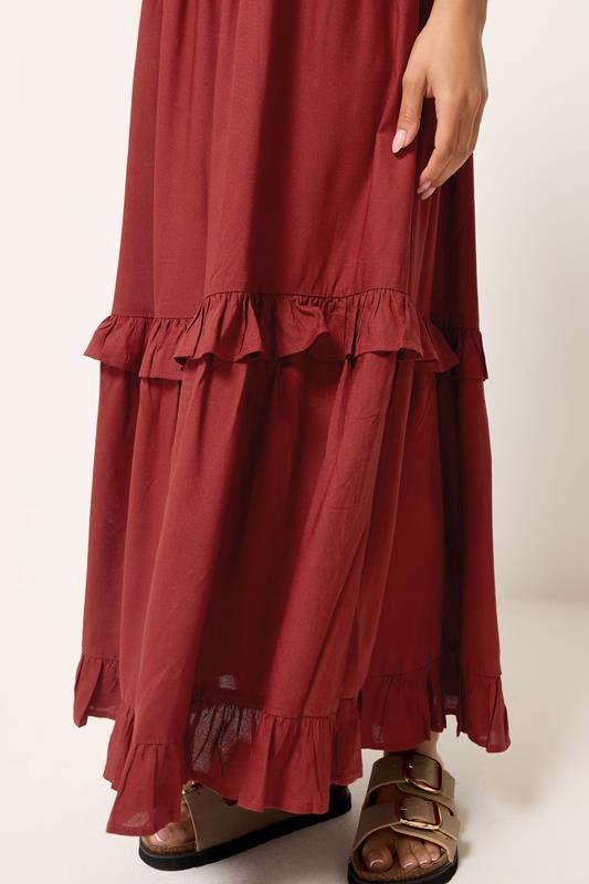 PixieGirl Petite Women's Red Halter Neck Tiered Maxi Dress | PixieGirl 4
