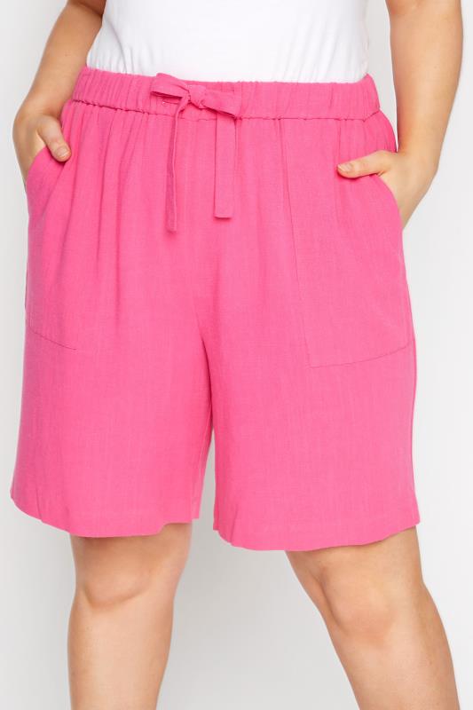Curve Hot Pink Linen Shorts_C.jpg