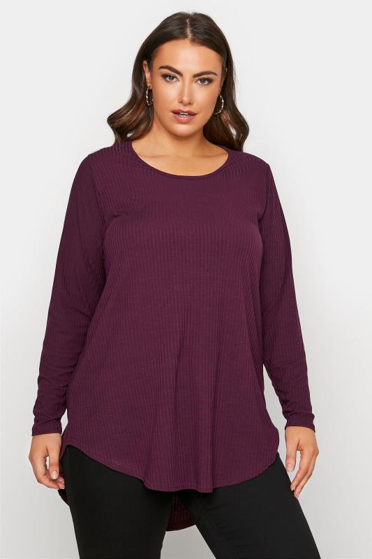  Tallas Grandes LIMITED COLLECTION Damson Purple Longline Ribbed Top