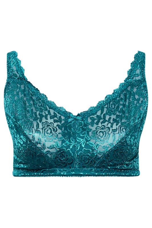 Plus Size Teal Green Hi Shine Lace Non-Padded Non-Wired Full Cup Bra | Yours Clothing 4