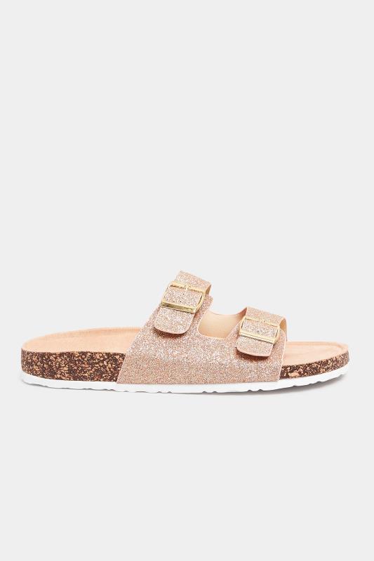 LTS Pink Glitter Buckle Footbed Sandals In Standard D Fit | Long Tall Sally 3