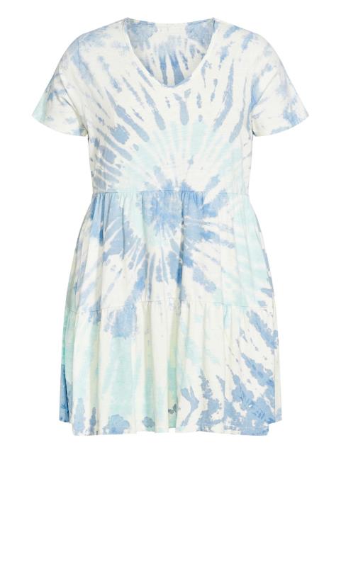 Evans White & Blue Tie Dye Tiered Mini T-Shirt Dress 2