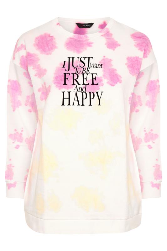 Curve White & Pink Tie Dye 'Free and Happy' Print Sweatshirt_F.jpg