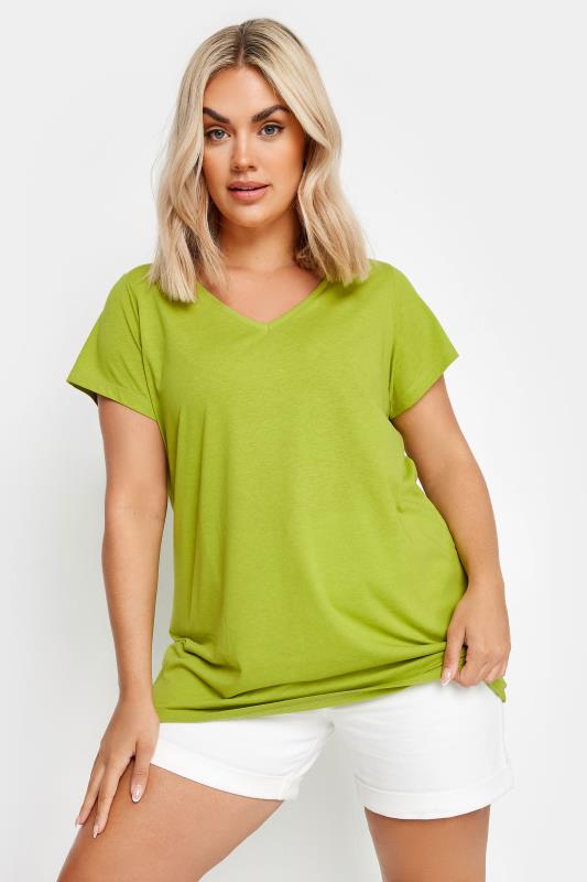 Plus Size  YOURS Curve Green Short Sleeve Cotton Blend T-Shirt