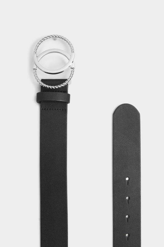 Black & Silver Textured Double Circle Belt | Yours Clothing 3