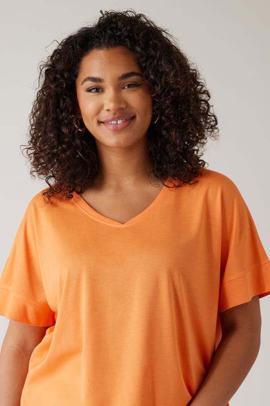 EVANS Plus Size Orange V-Neck Modal Rich T-Shirt | Evans 4