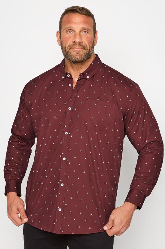 Men's  BadRhino Big & Tall Burgundy Red Campfire Print Shirt