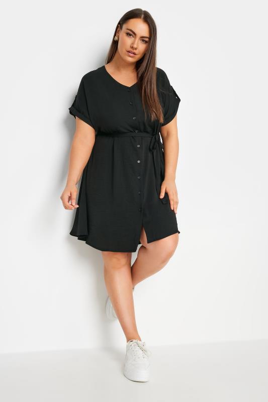 YOURS Curve Plus Size Black Utility Shirt Dress | Yours Clothing  1