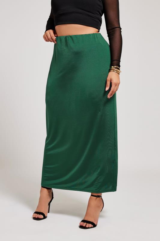 YOURS LONDON Plus Size Forest Green Slinky Maxi Skirt | Yours Clothing 1