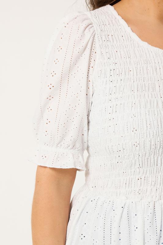 YOURS Plus Size White Broderie Anglaise Shirred Puff Sleeve Top | Yours Clothing 4