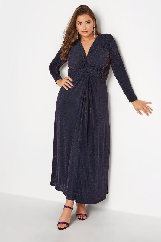 Plus Size  YOURS LONDON Curve Blue and Copper Glitter Maxi Dress