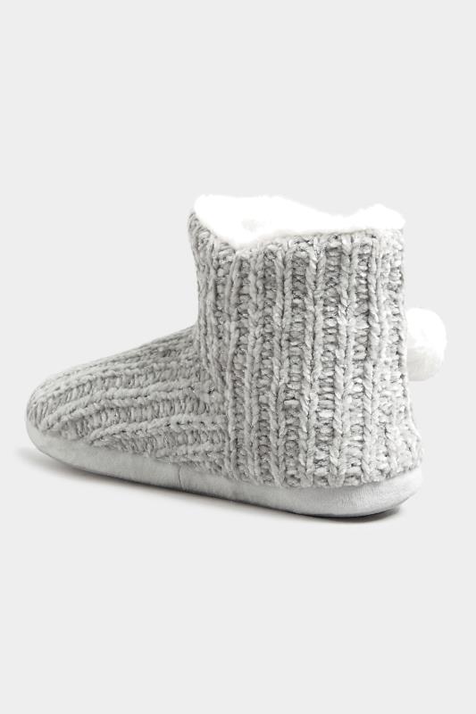 LTS Grey Pom Pom Boot Slippers In Standard D Fit 5
