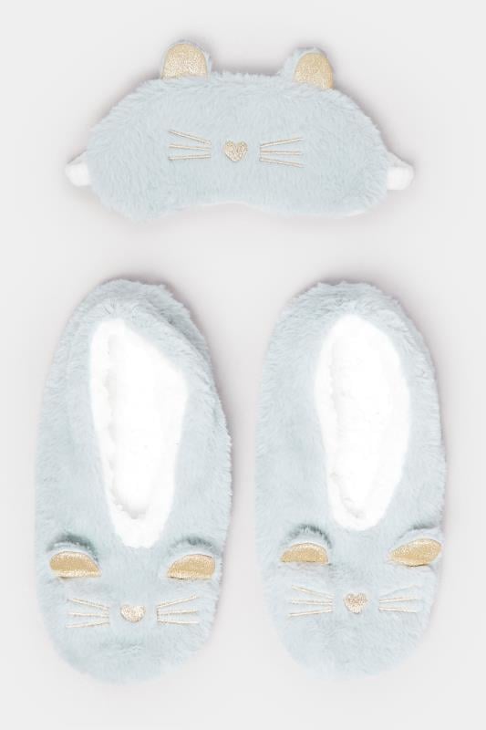 Grey Fluffy Cat Eye Mask & Slipper Set | Yours Clothing  2