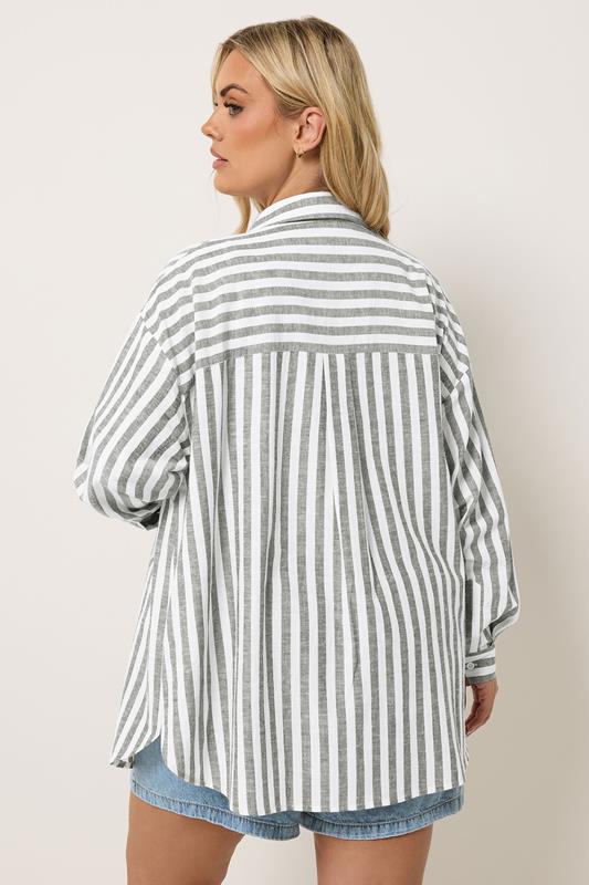 YOURS Plus Size Black & White Linen Stripe Shirt | Yours Clothing 2