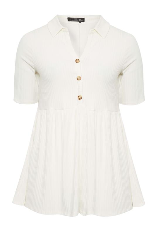 LIMITED COLLECTION Plus Size White Ribbed Button Through Peplum Top | Yours Clothing 6