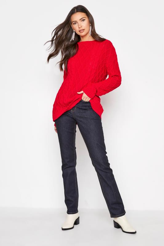 LTS Tall Bright Red Cable Knit Jumper 2