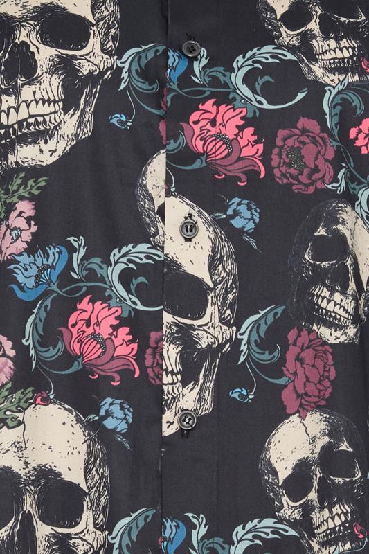 KAM Big & Tall Black Floral Skull Print Shirt | BadRhino 5
