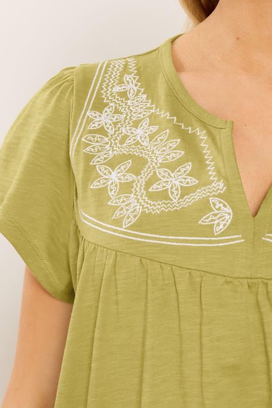 M&Co Green Embroidered Cotton Notch Neck Top | M&Co 4