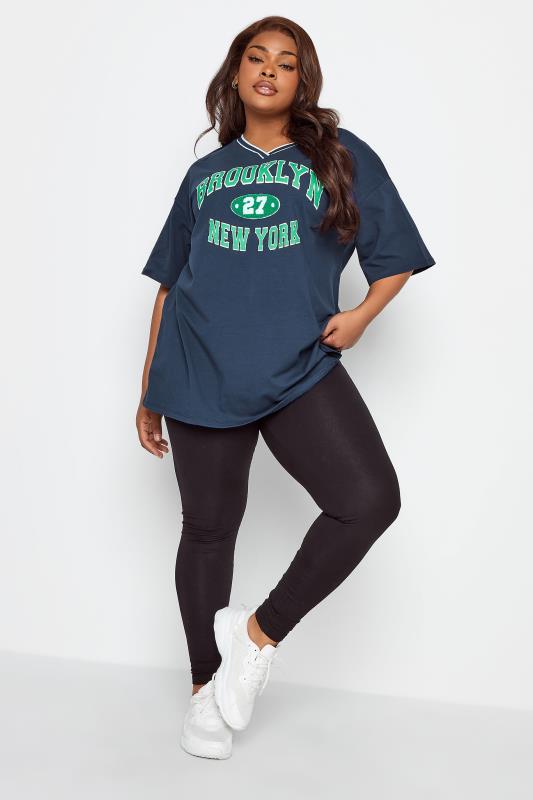 YOURS Plus Size Navy Blue 'Brooklyn New York' Slogan T-Shirt | Yours Clothing 2