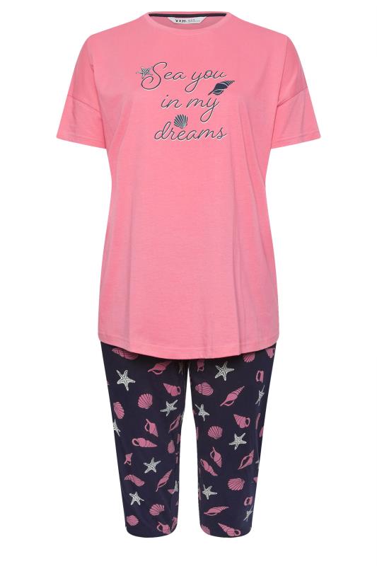 YOURS Plus Size Pink 'Sea You In My Dreams' Pyjama Set | Yours Clothing 5