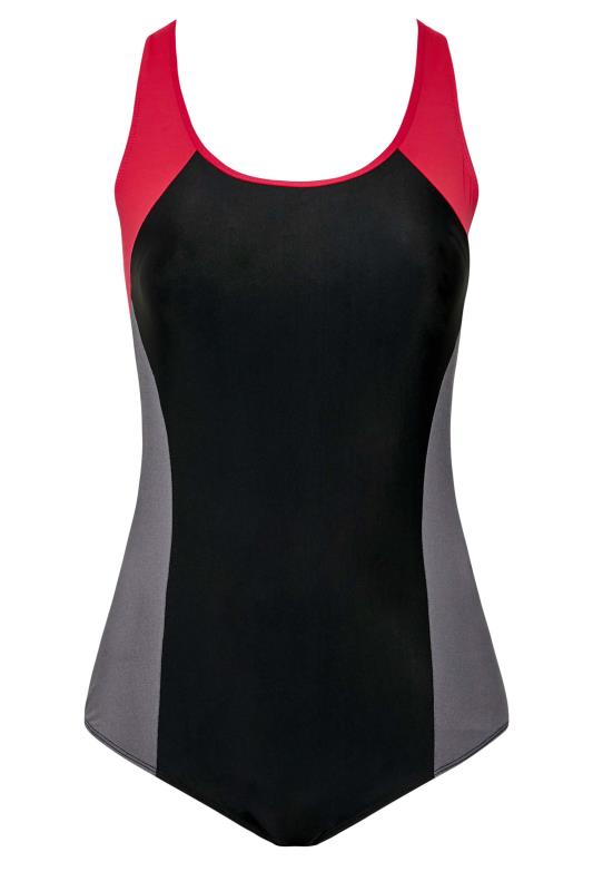 Plus Size Black Colour Block Active Swimsuit | Yours Clothing 6