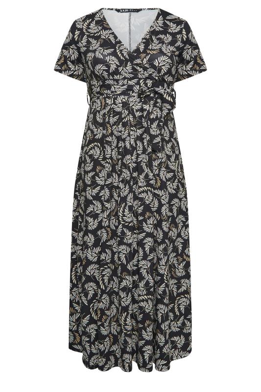 YOURS Plus Size Black Leaf Print Maxi Wrap Dress | Yours Clothing 6