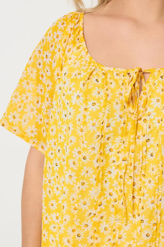 YOURS Plus Size Black & White Floral Tie Neck Pintuck Blouse | Yours Clothing 4