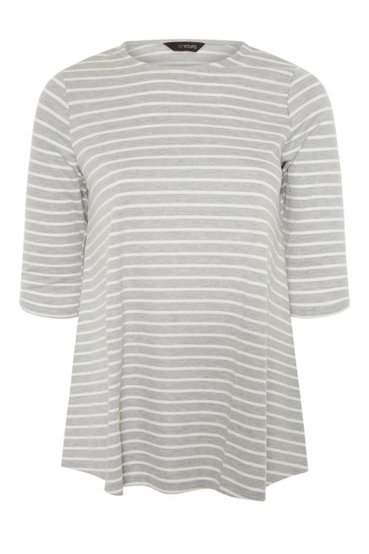 Grey Stripe 3/4 Length Sleeve Top_F.jpg